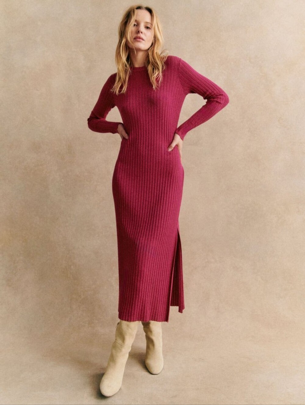 *NWT* [Sezane] Catarina Dress in Fuschia, Size M, Knit, Metallic, Ribbed, Maxi